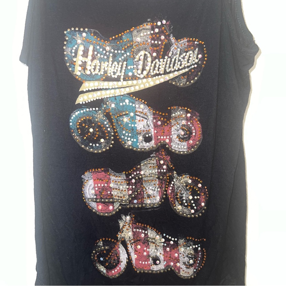 Harley-Davidson Embellished Fringe Tank Top Black XL Moto Biker Y2K
